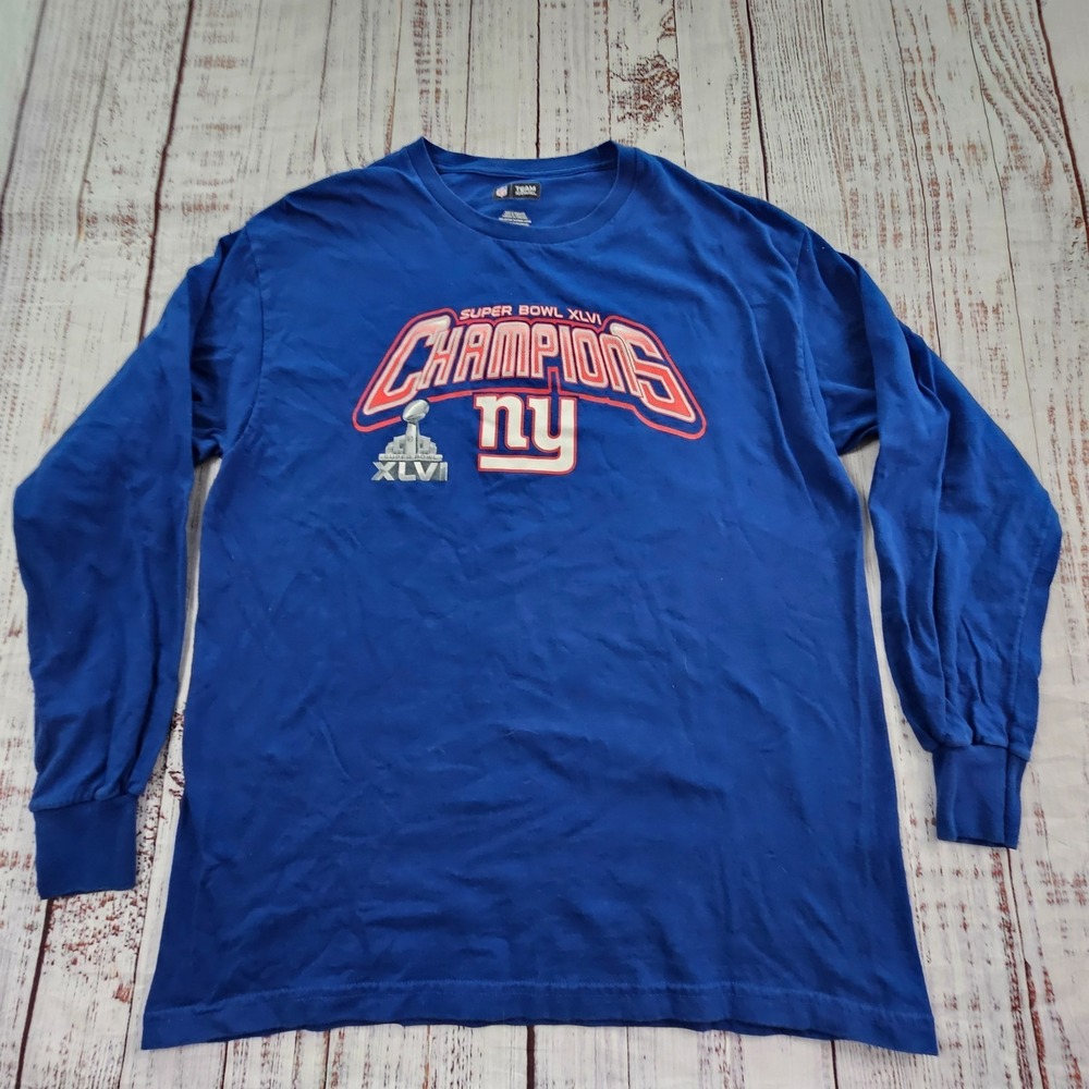 NY Giants 2007 Superbowl Champions Blue Long Sleeve Cotton T-Shirt Men's L